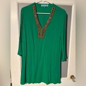 Embellished V-Neck Green Women's Tunic Top